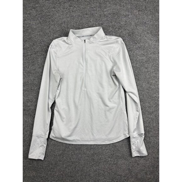 Under Armour Pullover Womens Medium Gray HeatGear Run 1/2 Zip Thumbholes Raglan - Picture 1 of 8
